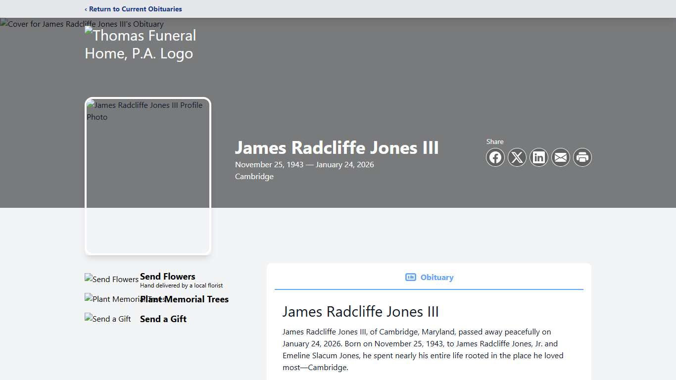 James Radcliffe Jones III Obituary January 24, 2026 - Thomas Funeral Home, P.A.