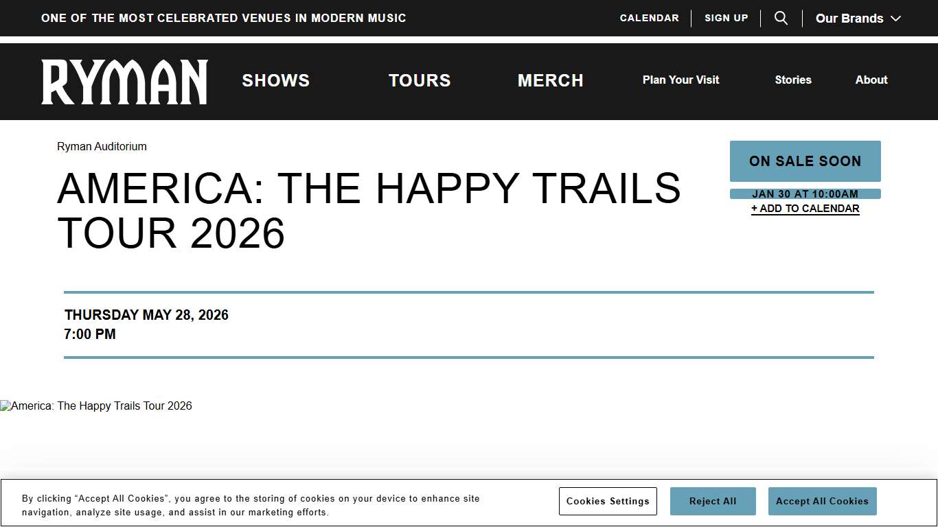 America: The Happy Trails Tour 2026 - Ryman Auditorium